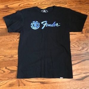 Black Fender Guitar Shirt M Nice Blue Logo Short Sleeve 1 Sided